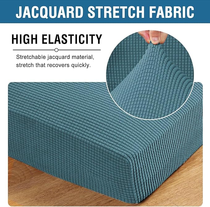 H.VERSAILTEX Super Stretch Individual Chaise Cover Sectional Couch Covers for L Shaped Sofa Both Left/Right Featuring Thick Jacquard Textured Twill Fabric (1 Piece Chaise Cover, Storm Blue)