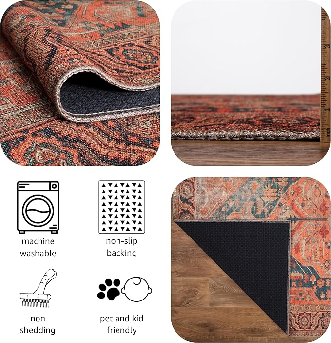 Keen Home Design 2x12 Rug - Machine Washable Runner Rug with Non-Slip Backing, Ideal for Hallway, Entryway, Kitchen, Laundry Room - Vintage, Easy Clean, Durable, Low Pile - (2'6" x 12')