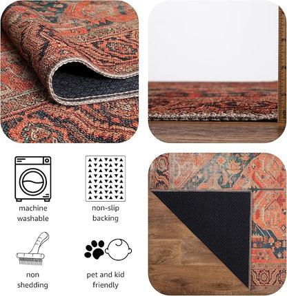 Keen Home Design 2x12 Rug - Machine Washable Runner Rug with Non-Slip Backing, Ideal for Hallway, Entryway, Kitchen, Laundry Room - Vintage, Easy Clean, Durable, Low Pile - (2'6" x 12')