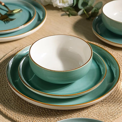 GBHOME Ceramic Dinnerware Sets, 12 Pieces Stoneware Dinnerware Set, Plates and Bowls Sets, Dishwasher & Microwave Safe,Dishes Set | Service for 4