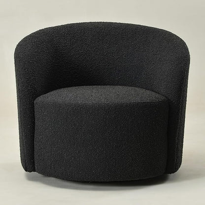 KINWELL Sherpa Swivel Barrel Chair & Round Ball Pillow Set - 34" Wide Modern Boucle Accent Chair with 9” Matching Nordic Decorative Throw Pillow for Living Room and Bedroom(Black)