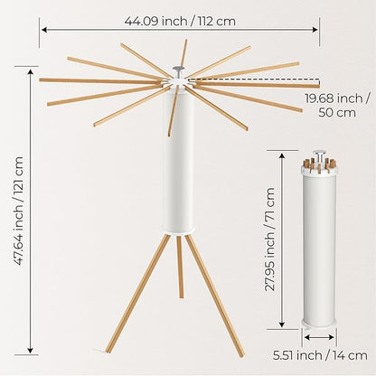 Tripod Clothes Drying Rack, Garment Rack Portable and Foldable Space Saving Laundry Drying Rack - Dryer Rack Clothing Floor Folding Balcony Bedroom Household (Beige(Wood), 12 rods)