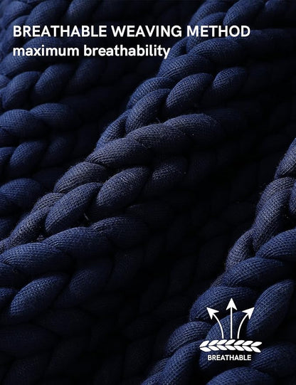 YnM Chunky Throw Blanket, Medium-Weight, Hand Knitted, Skin Friendly, Ventilated and Breathable, Machine Washable, Home Décor Piece for Couch, Sofa and Bed (Indigo Blue, 60x80 Inch)
