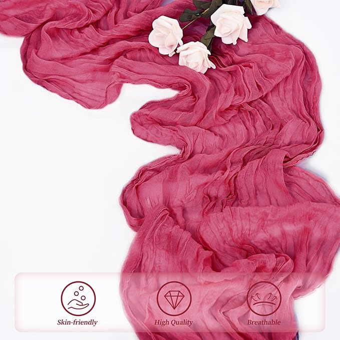 Hot Pink 6 Pack Cheesecloth Table Runner 10FT Boho Fabric Rustic Cheese Cloth Table Runner for Wedding 20 x 120 Inch Long Bridal Shower Baby Shower Gauze Sheer Birthday Party Table Decorations