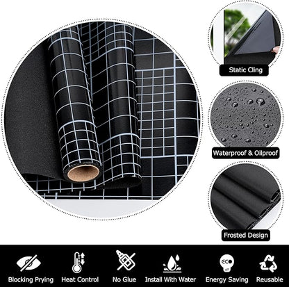 HIDBEA Blackout Window Film,100% Light Blocking Room Darkening Window Privacy Film,Frosted Glass Window Film Heat Control, Removable Window Cover Tint for Day Sleep (Black,17.3in x 13.1ft)
