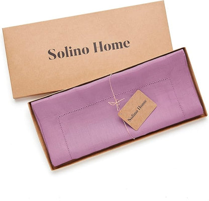 Solino Home Linen Table Runner 120 Inches Long - Classic Hemstitch 100% Pure Linen Violet Dining Table Runner 14 x 120 Inch for Halloween
