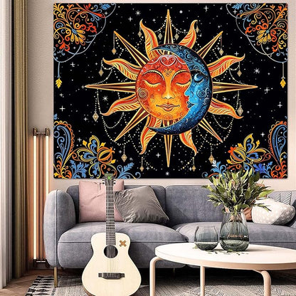 Lunerfex Sun and Moon Tapestry Mandala Wall Tapestry, Cute Tapestries for Bedroom Ceiling Tapestries Wall Hanging for Bedroom Living Room Decor Sun-1 44"x60"