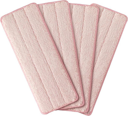 JOYMOOP Flat Mop Pads, Microfiber Mop Cleaning Pads, Washable Pads, Pads Replacement for Flat Mop or Mop Bucket Set, Pack of 4 Refills 13inch - Pink