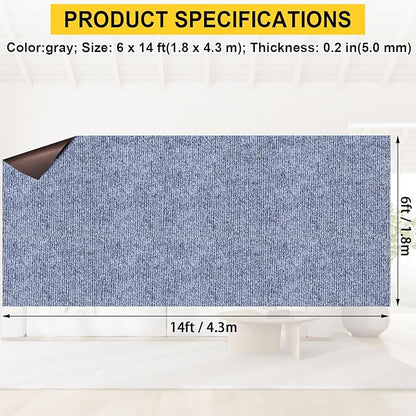 Marine Carpet,6 FT x 14 FT Blue-Gray Indoor Outdoor Carpet 0.2" Thick Boat Carpet with Water-Proof TPE Backing, Non-Slide Outdoor Marine Carpet Roll for Home, Patio, Porch, Deck