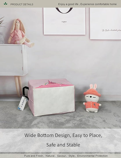 Rectangular Folding Laundry Basket,waterproof Canvas Basket,gift basket,Suitable for children's room,Office,Clothes,Toys Storage(Pink Castle)