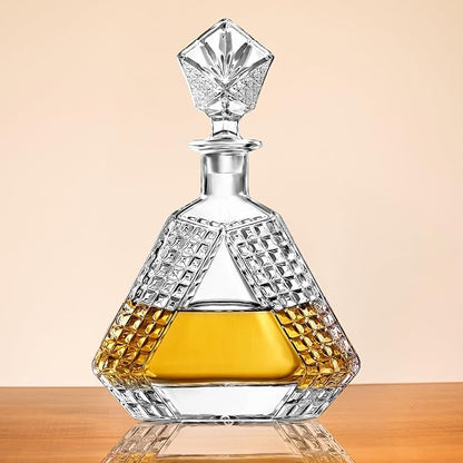 Triangle Whiskey Decanter 650ml – Premium Glass Liquor Decanter with Solid Glass Stopper – Stylish Barware for Bourbon, Scotch & Spirits – Gift-Ready Packaging for Home, Office, Bar, Man Cave Decor