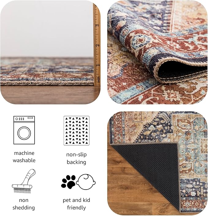 Keen Home Design 5x7 Rug - Machine Washable Area Rug with Non-Slip Backing, Ideal for Living Room, Dining Room, Bedroom - Vintage, Easy Clean, Durable, Low Pile Rug - (5' x 7')
