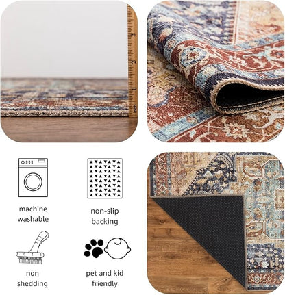 Keen Home Design 5x7 Rug - Machine Washable Area Rug with Non-Slip Backing, Ideal for Living Room, Dining Room, Bedroom - Vintage, Easy Clean, Durable, Low Pile Rug - (5' x 7')