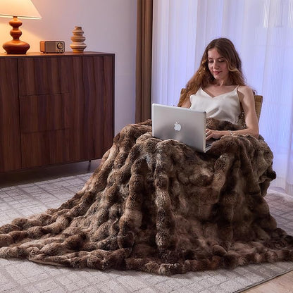 Lotus Karen Faux Fur Throw Blanket Tie-Dye Dark Coffee - Big Bubble Rabbit Fluff Blanket for Couch, Large Fluffy Fuzzy Cozy Blanket,Thick Furry Plush Shaggy Blankets,90x90 Inches