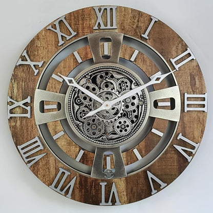 The Gears Clock Real Moving Gear Wall Clock England Line (Vintage Brown, 24 inches (60 cm))