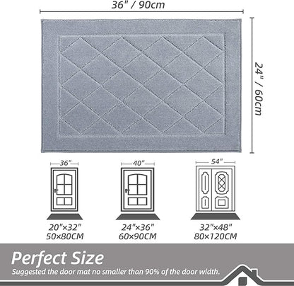 BEQHAUSE Dirt Trapper Door Mat 24" x 36", Doormat Non-Slip Entryway Rugs Washable, Dog Door Mat Stain Resistant and Absorbent Welcome Floor Mat for Front Back Door, Muddy Wet Shoes & Paws, Grey