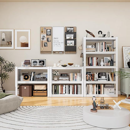 Book Shelf, 5 Tier Bookshelf, Industrial Bookcase Modern Bookshelves for Book/CD/Movie, Metal Shelving Unit for Living Room Home Office Kitchen, White