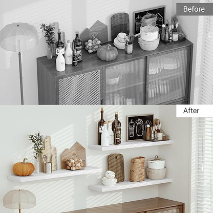 Single Floating Shelves 48 Inches, 48 x 10 inch Deep x 1.8 in Thick, Long Wall Shelves Heavy Duty 80 lbs for Bedroom, Living Room, Kitchen, Office, Modern Shelf Book Home Decor, White