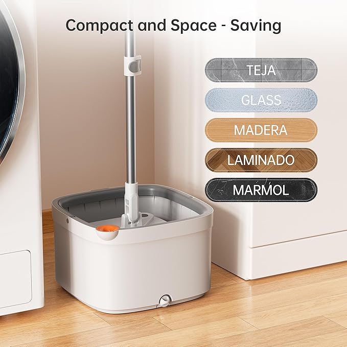 KZKR Spin Mop and Bucket Set with Self Separation Dirty and Clean Water System, Self Wringing 360° Rotating Square Mop Head for Home Floors Cleaning (1.0 Mop and Bucket Set (6 Pads))