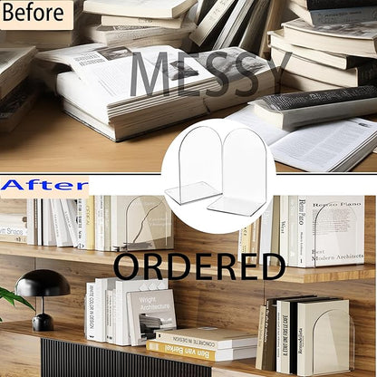 Lulonpon 16 Pieces Book Ends, Bookends, Books End for Shelves, Books End for Heavy Books, Clear Bookends, Acrylic Book Ends for School, Library,Desktop Organizer and Book Shelves