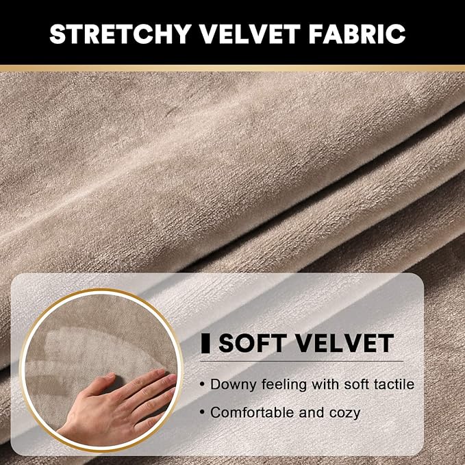 PrinceDeco Velvet Couch Cushion Cover Soft Stretch Cushion Slipcover for Chair Loveseat Sofa Cushion Furniture Protector Seat Cushion Sofa Cover (2 Piece Large Sofa Cushion Covers, Taupe)