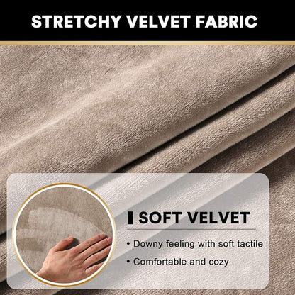 PrinceDeco Velvet Couch Cushion Cover Soft Stretch Cushion Slipcover for Chair Loveseat Sofa Cushion Furniture Protector Seat Cushion Sofa Cover (2 Piece Large Sofa Cushion Covers, Taupe)