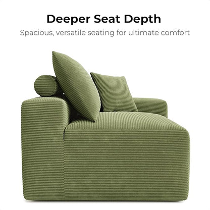 LIKIMIO 120" Modern L-Shaped Modular Sectional Sofa for Living Room, Corduroy Upholstery Green, Oversized 3-Seater Couch with Deep Seat and Movable Ottoman – No Assembly