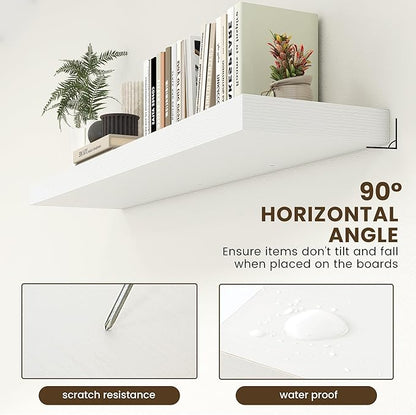 White Floating Shelves for Wall - 55 Inch Wide x 12 Inch Deep Wall Shelves Set of 1 - Rustic White Wood Shelves for Living Room, Bathroom, Laundry Room, Bedroom, Kitchen, Home Office