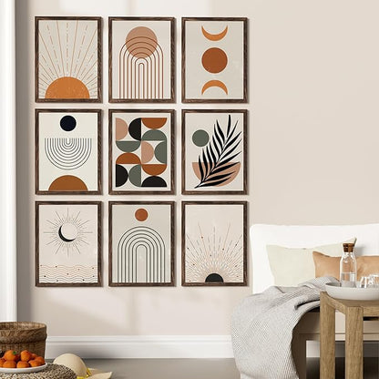 Vittanly 12x16 Picture Frames Set of 9, Shatter Resistant Plexiglass, Display 11x14 Pictures with Mat or 12x16 without Mat, Photo Frames for Wall Mount, Engineered Wood, Brown
