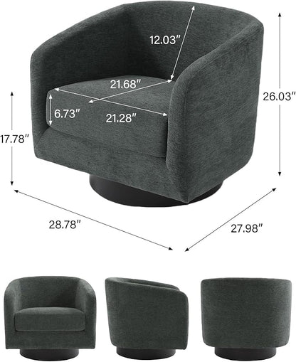Swivel Barrel Accent Chair, Modern Round Chenille Fabric Arm Chair for Living Room, Bedroom, Comfy Club Reading Chairs for Adults（Chenille Fabric, Grey, Set of 2