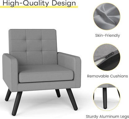 Kromax Mid-Century Modern Accent Chair for Living Room, 496 Lb. Weight Capacity, Dual Armrests, Comfy Extra Large Seat, Timeless Style Perfect for Reading & Relaxing, Light Grey