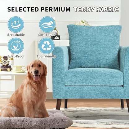 Barrel Accent Chair Set of 2 with Back Pillow, Large Upholstered Armchair with Solid Wood Legs Modern Reading Chairs for Living Room Bedroom