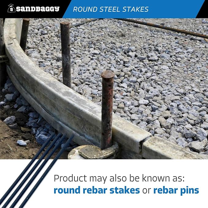 Sandbaggy Round Steel Concrete Form Stakes with Nail Holes - Rust Resistant Coating - Removable, Reusable (200, 3/4 in X 48 in)