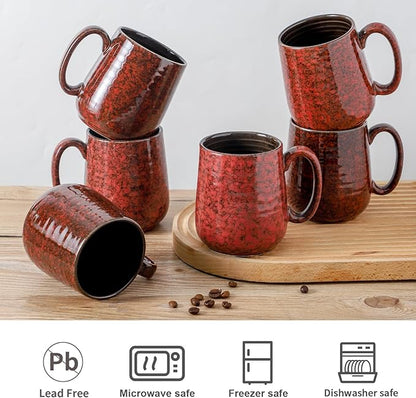 Hasense Coffee Mugs Set of 6, 15 Ounce Ceramic Coffee Cups Set with Handle,Porcelain Tea Mug for Kitchen, Red Cup for Tea,Cocoa,Dishwasher and Microwave Safe