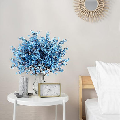 Sggvecsy 10 Pcs Babys Breath Artificial Flowers Gypsophila Bouquets Bulk Real Touch Fake Silk Flowers for Home Wedding DIY Floral Arrangement Kitchen Table Centerpiece Festival Decoration (Blue)