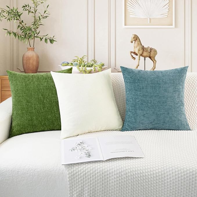 CaliTime Throw Pillow Covers Decorative 16 X 26 Inches Pack of 2 Cozy Chenille Cushion Cases for Couch Sofa Bed Living Room Home Forest Green