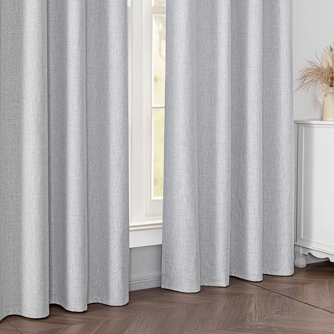 Blackout Curtains 96 Inches Long 2 Panels Set, 100% Black Out Textured Thermal Curtains, Grommet Privacy Light Blocking Drapes for Living Room Bedroom Luxury Deco(52W × 96L inch, Off-White)