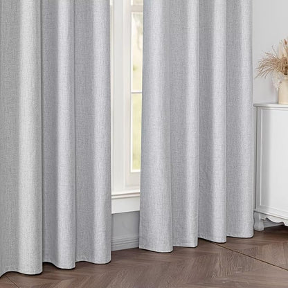 Blackout Curtains 96 Inches Long 2 Panels Set, 100% Black Out Textured Thermal Curtains, Grommet Privacy Light Blocking Drapes for Living Room Bedroom Luxury Deco(52W × 96L inch, Off-White)