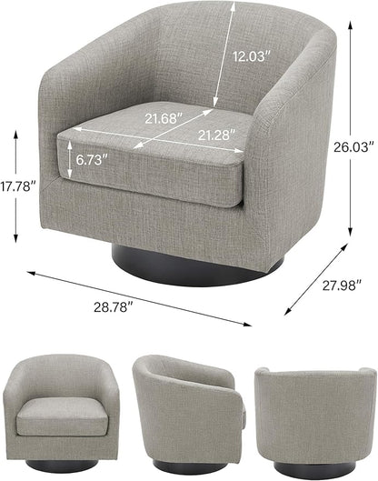 Swivel Barrel Accent Chair, Modern Round Linen Arm Chair for Living Room, Bedroom, Comfy Club Reading Chairs for Adults（Linen Fabric, Khaki, Set of 1