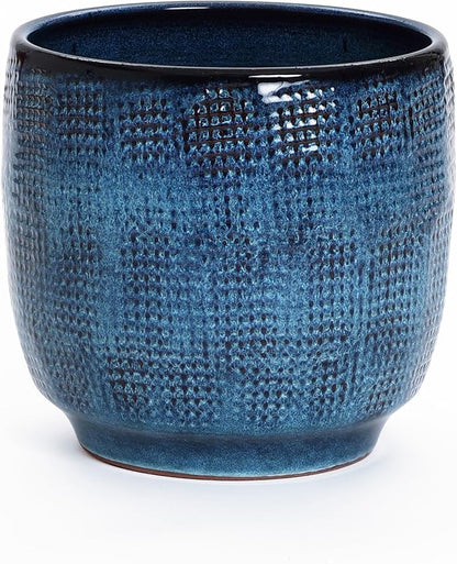 LuxenHome 12" Dia Large Ceramic Pots for Plants, Ocean Blue Glazed Planters for Outdoor Plants, Round Indoor Flower Pots with Drainage Hole and Rubber Plug for Home Garden Patio