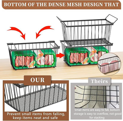 Freezer Organizer Bins，Upgraded Bottom Leak-Proof net，4 Pack，Encryption and Hardening ，Deep Freezer Organizer Bins for 5 to 7 Cu.FT Small Chest Freezer， Easy Get Bottom Foods