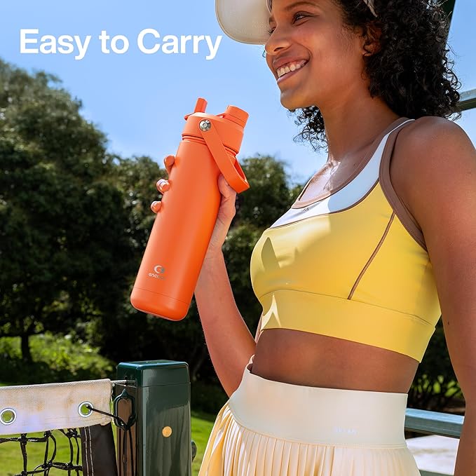 Insulated Water Bottle with Straw Stainless Steel Water Bottle, Leak-Proof, BPA-Free, Double Wall Vacuum Keeps Cold for 24 Hours for Sports, Travel, School (26 oz, Moderate Orange)
