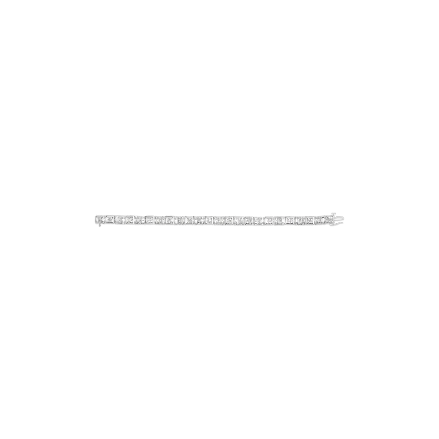 10K White Gold Round and Baguette Cut Diamond Bracelet (2.00 cttw, H-I Color, I2-I3 Clarity)