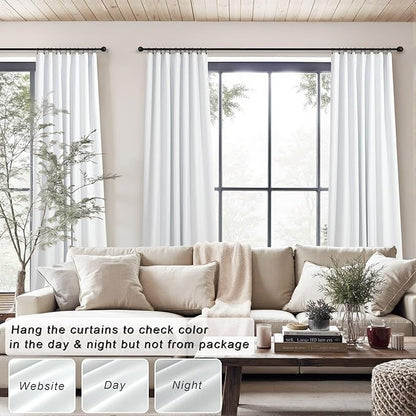 White Blackout Curtains 84 Inch Long 2 Panels Cotton Linen Thick Total Black Out Curtain for Bedroom Window 7ft Living Room Darkening Thermal Insulated Drapes Modern Farmhouse Shabby Chic 52x84 Length
