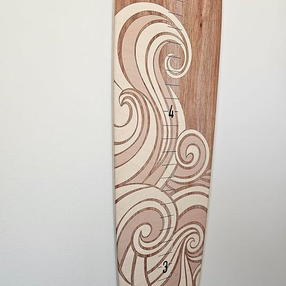 Wooden Surfboard Wall Decor Growth Chart - Surf Board Decor for Kids Room, Wooden Growth Chart for Wall, Surfboard Wall Art, Surfboards for Decoration - White Wave (9.5""x 45"")