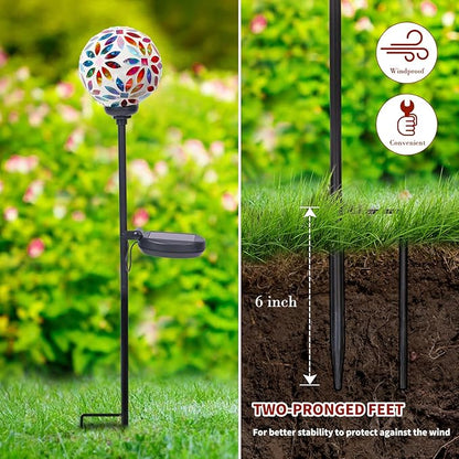 Afirst Solar Lights Outdoor Decorative - Solar Mosaic Garden Stakes Flower Decorative Lights Waterproof for Pathway Yard Lawn Decoration Multi