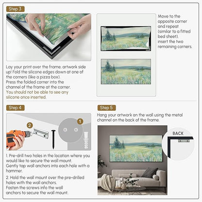 SIGNWIN 24"x46" Extra Large Framed Wall Art Wildflower Meadow Landscape Soft Pastel Nature Illustration for Home Living Room Bedroom Decor (Frame Assembly Required)