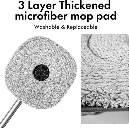 Spin Mop and Bucket Set with Separate Dirty and Clean Water,360° Spin Mop and Bucket System with Widening Foldable Handle,6 Replaceable Mop Pads,Square Mop for Floor Hardwood Wall Cleaning(White)