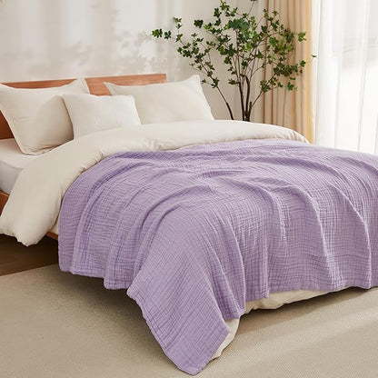 EMME Cotton Blanket Queen Size for Bed Soft Large Muslin Bed Blankets 80"x90" Lightweight Breathable All Season Gauze, Lavender