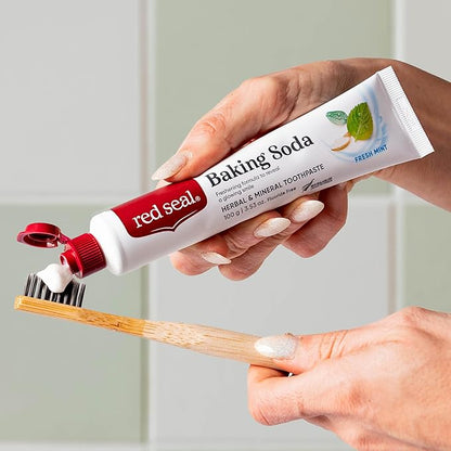 Red Seal Baking Soda Toothpaste - Fluoride-Free Herbal & Mineral Formula, Vegan-Friendly, Cruelty-Free, SLS and Paraben-Free, No Artificial Flavors, NATRUE Certified Natural, Dry Mouth Relief (2 Pack)